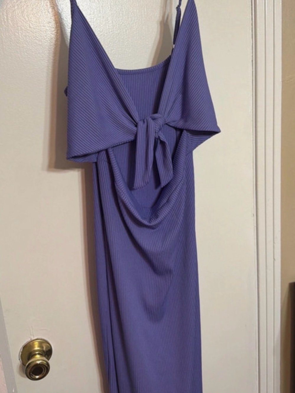 Elegant Purple Tie-Front Ribbed Maxi Dress